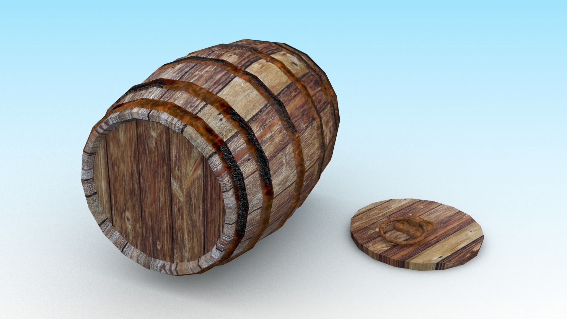 Wooden barrel 3 Low-poly 3D model_3