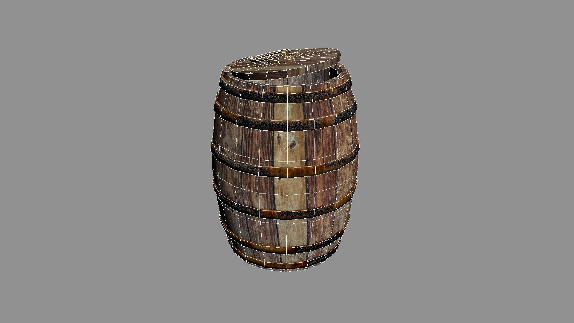 Wooden barrel 3 Low-poly 3D model_4