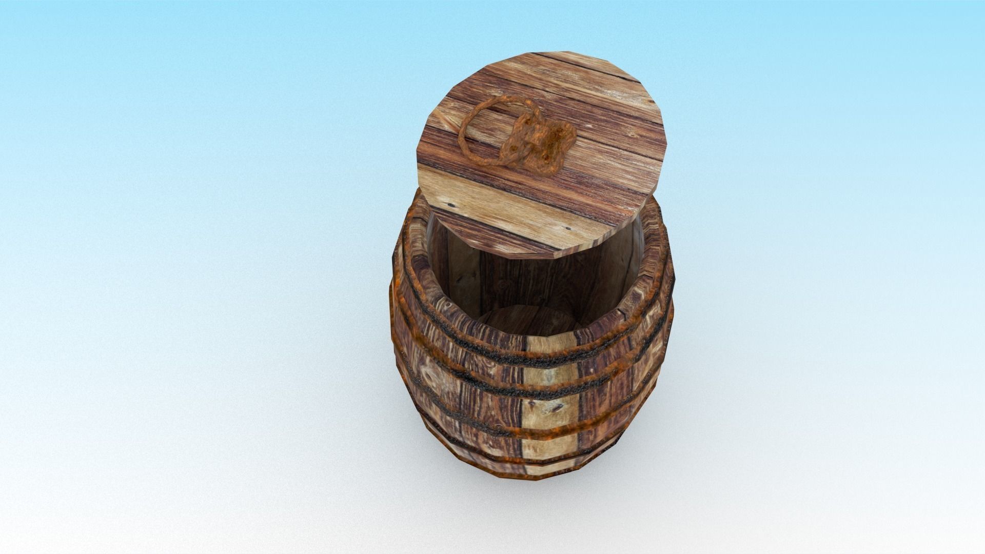Wooden barrel 3 Low-poly 3D model_2
