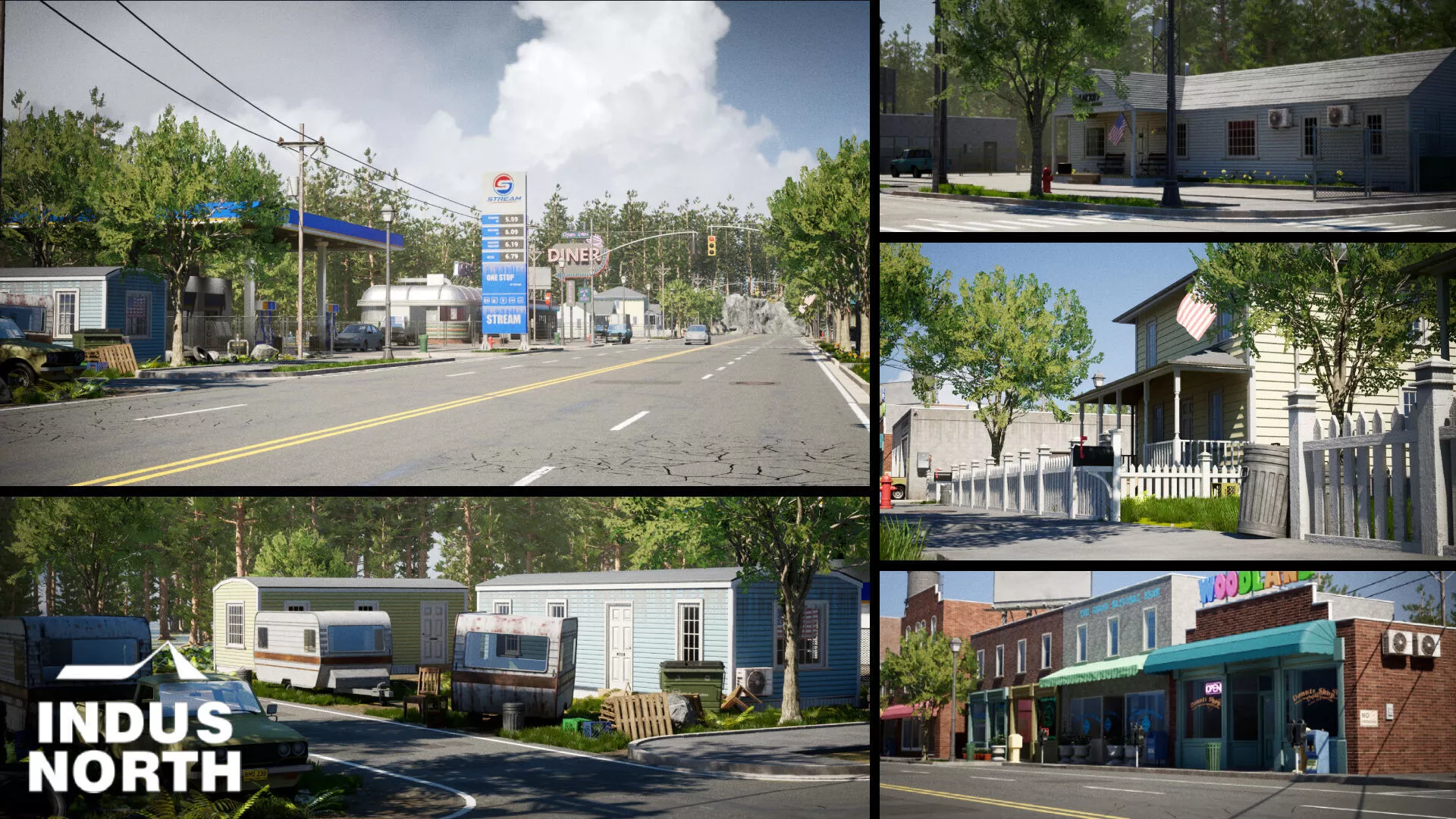 American Town Pack Woodland District Diner and Gas Station Low-poly 3D model