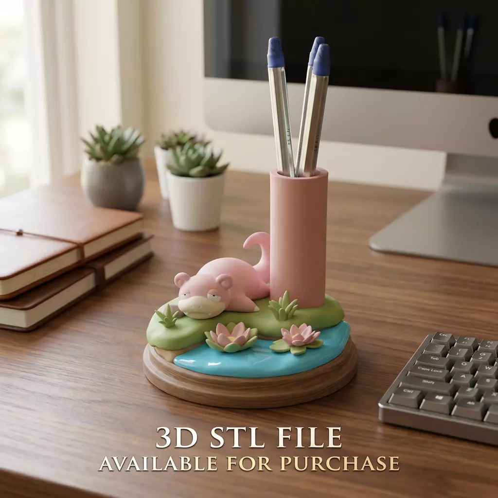 Slowpoke Pen Holder STL Cute Pokemon Desk Decor Organizer 3D print model