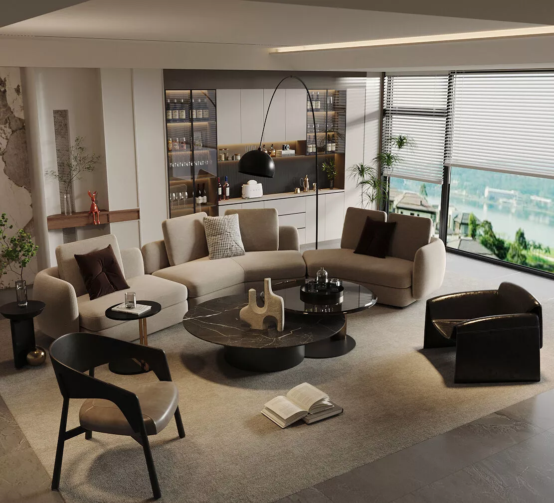 Italian style light luxury living room 3D model