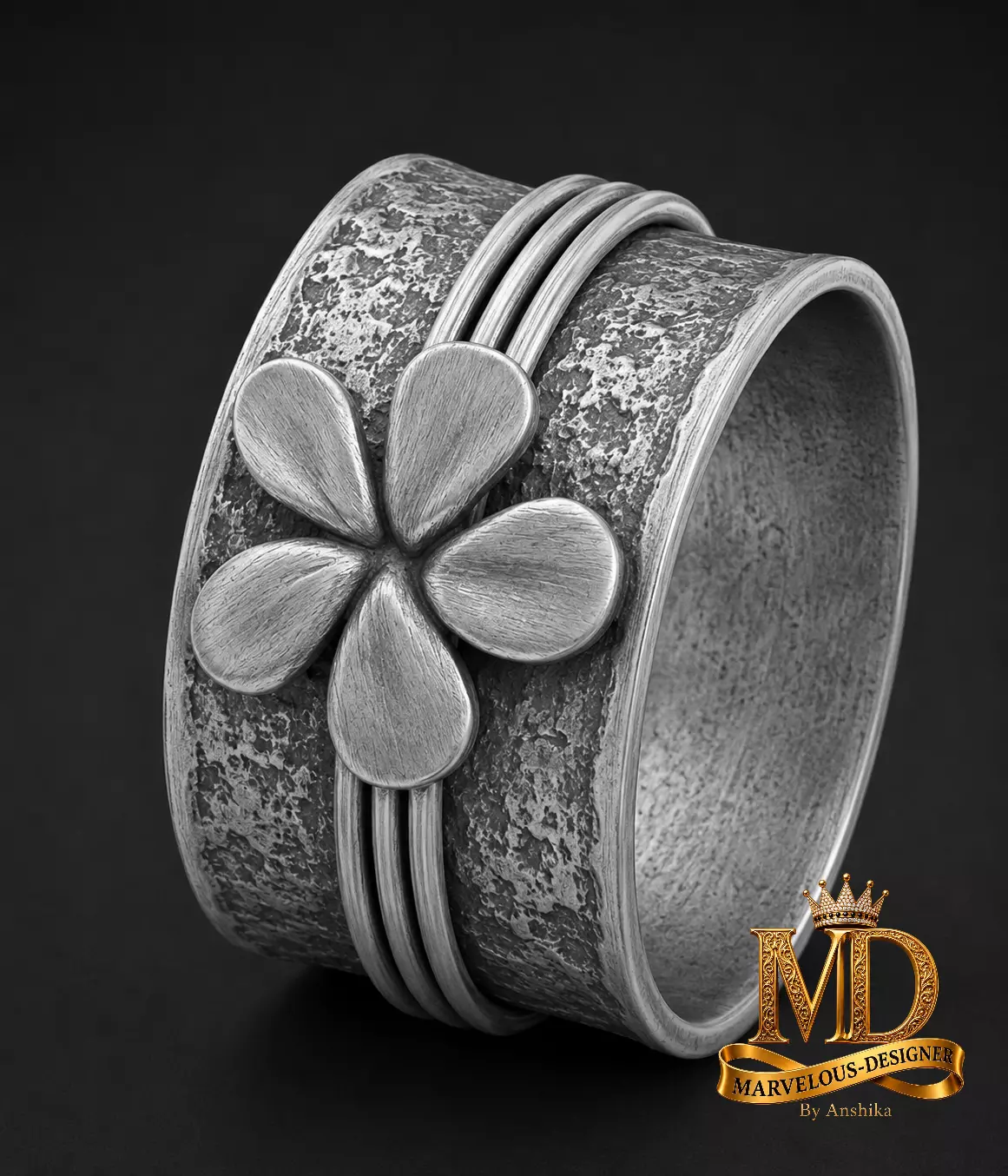 Flower Petal Sterling Silver Ring 3D print model