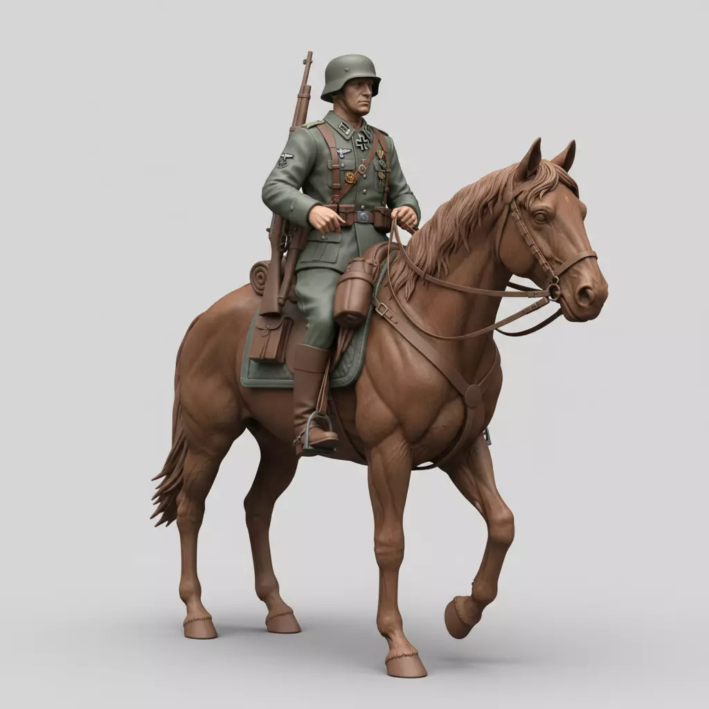 WW2 Inspired German Mounted Soldier on Horse - STL for Resin 3D print model