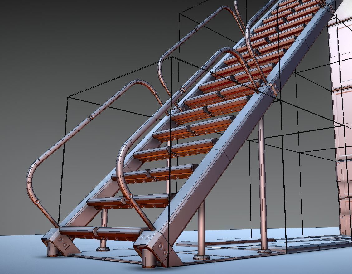 Modular Sci-Fi Stairs - Package - All Available Textures  Low-poly 3D model_19