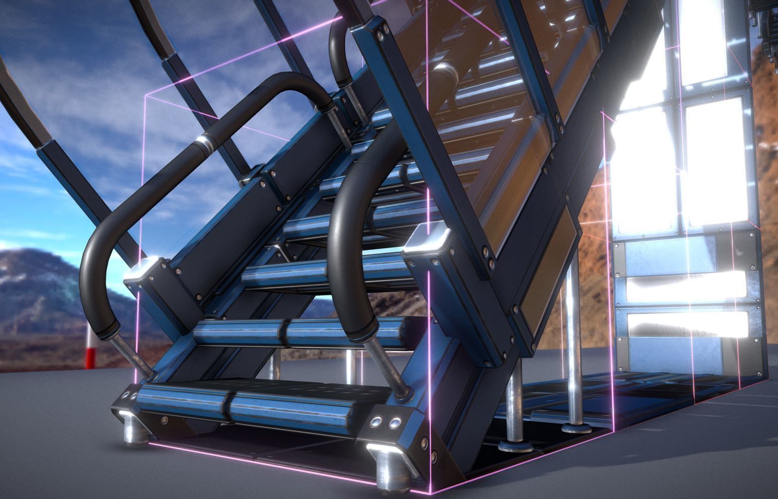 Modular Sci-Fi Stairs - Package - All Available Textures  Low-poly 3D model_7