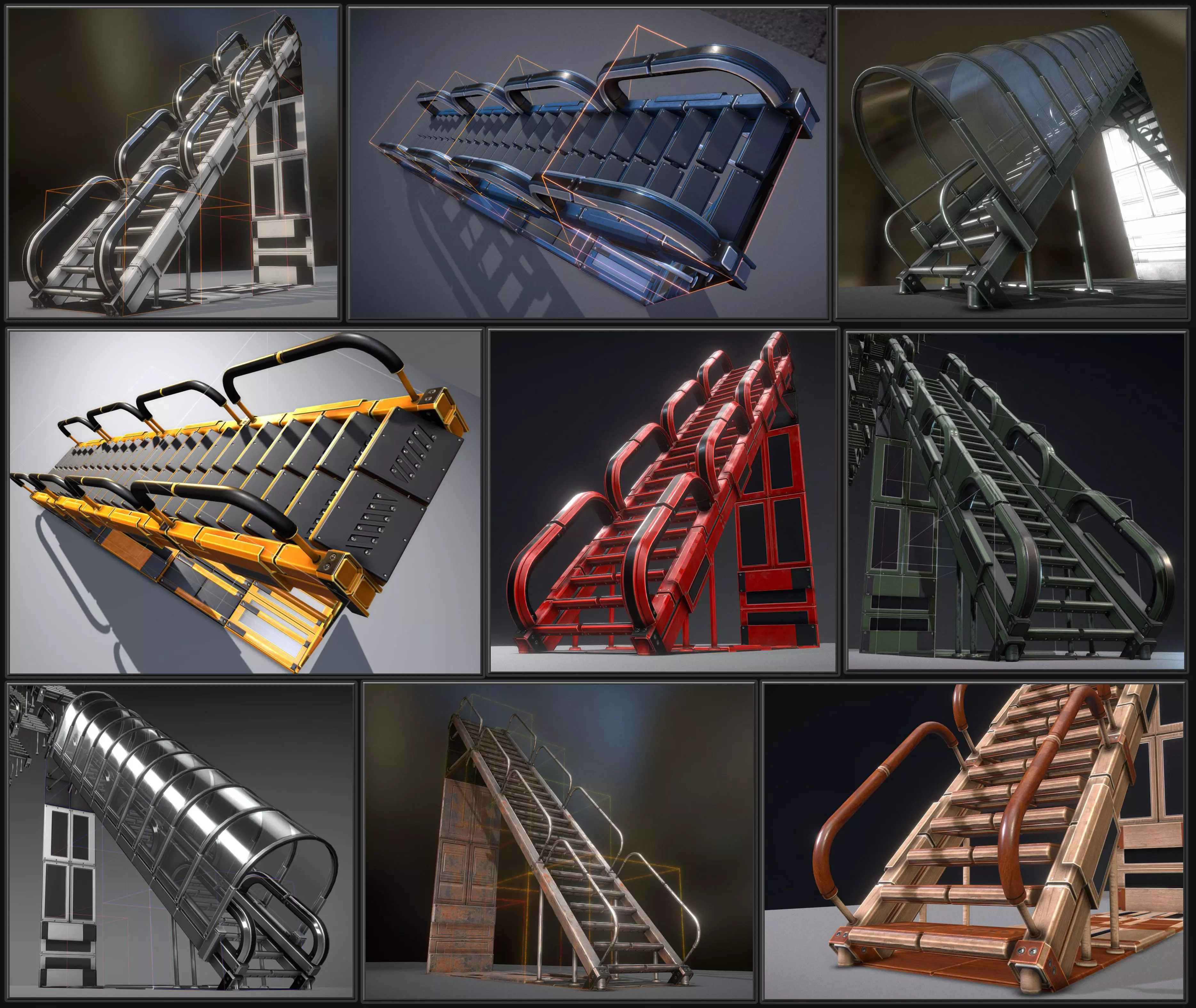 Modular Sci-Fi Stairs - Package - All Available Textures  Low-poly 3D model_0