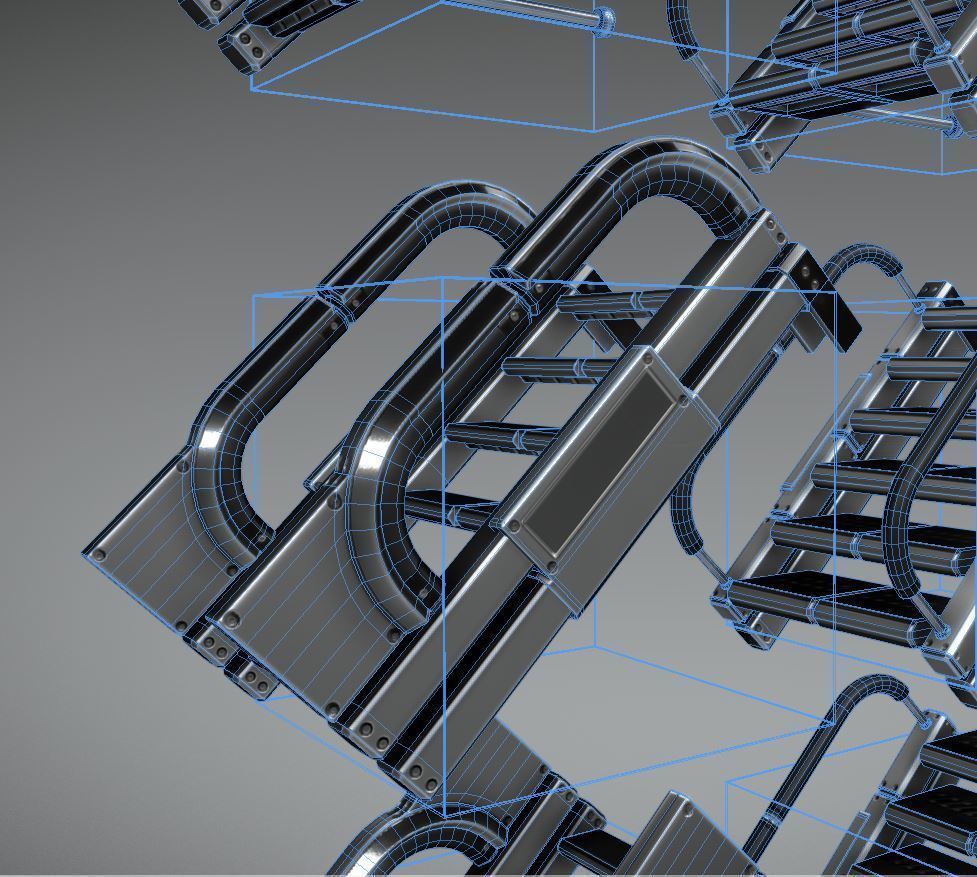 Modular Sci-Fi Stairs - Package - All Available Textures  Low-poly 3D model_70