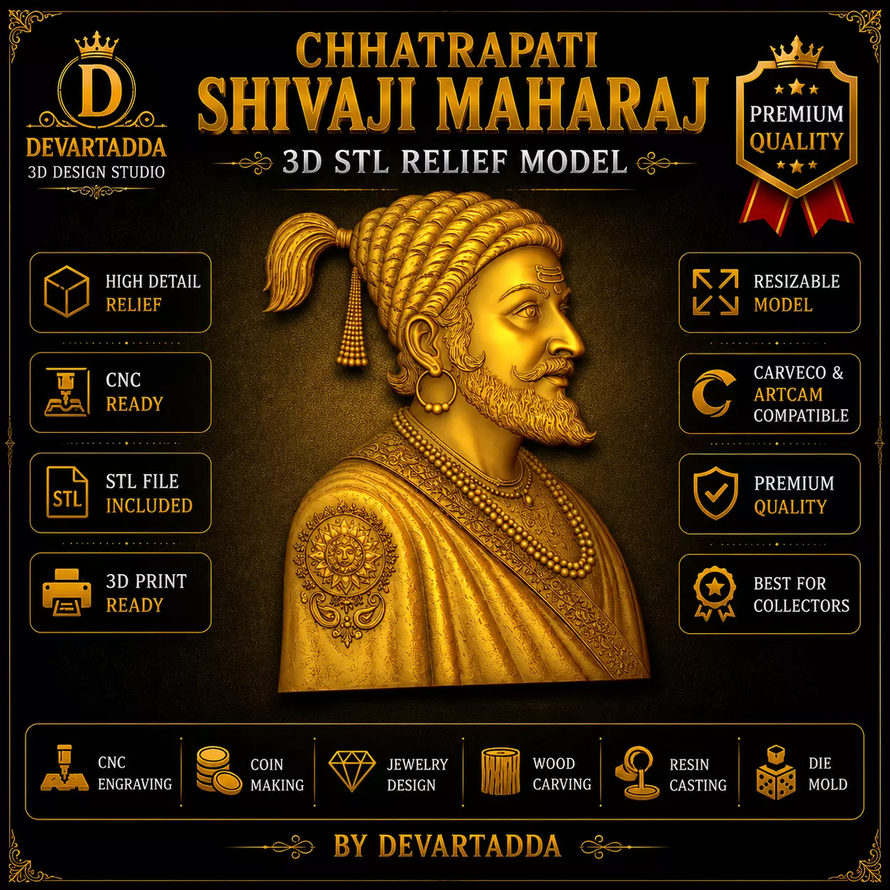 Chhatrapati Shivaji Maharaj Relief STL 3D print model