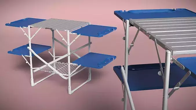 Camping Cooking Station Blue 3D model 4
