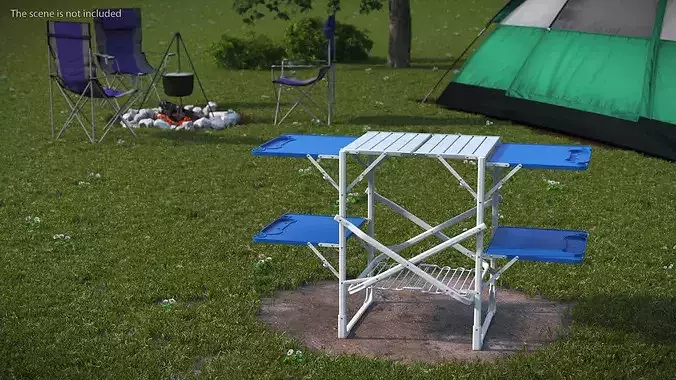 Camping Cooking Station Blue 3D model 2