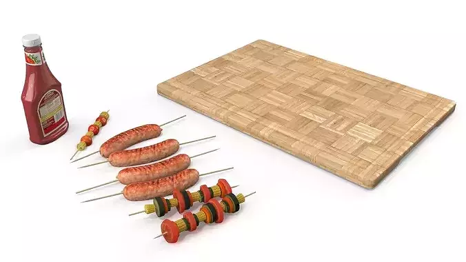 BBQ Sausages And Vegetable Skewer 3D model 7