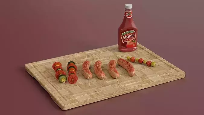 BBQ Sausages And Vegetable Skewer 3D model 5