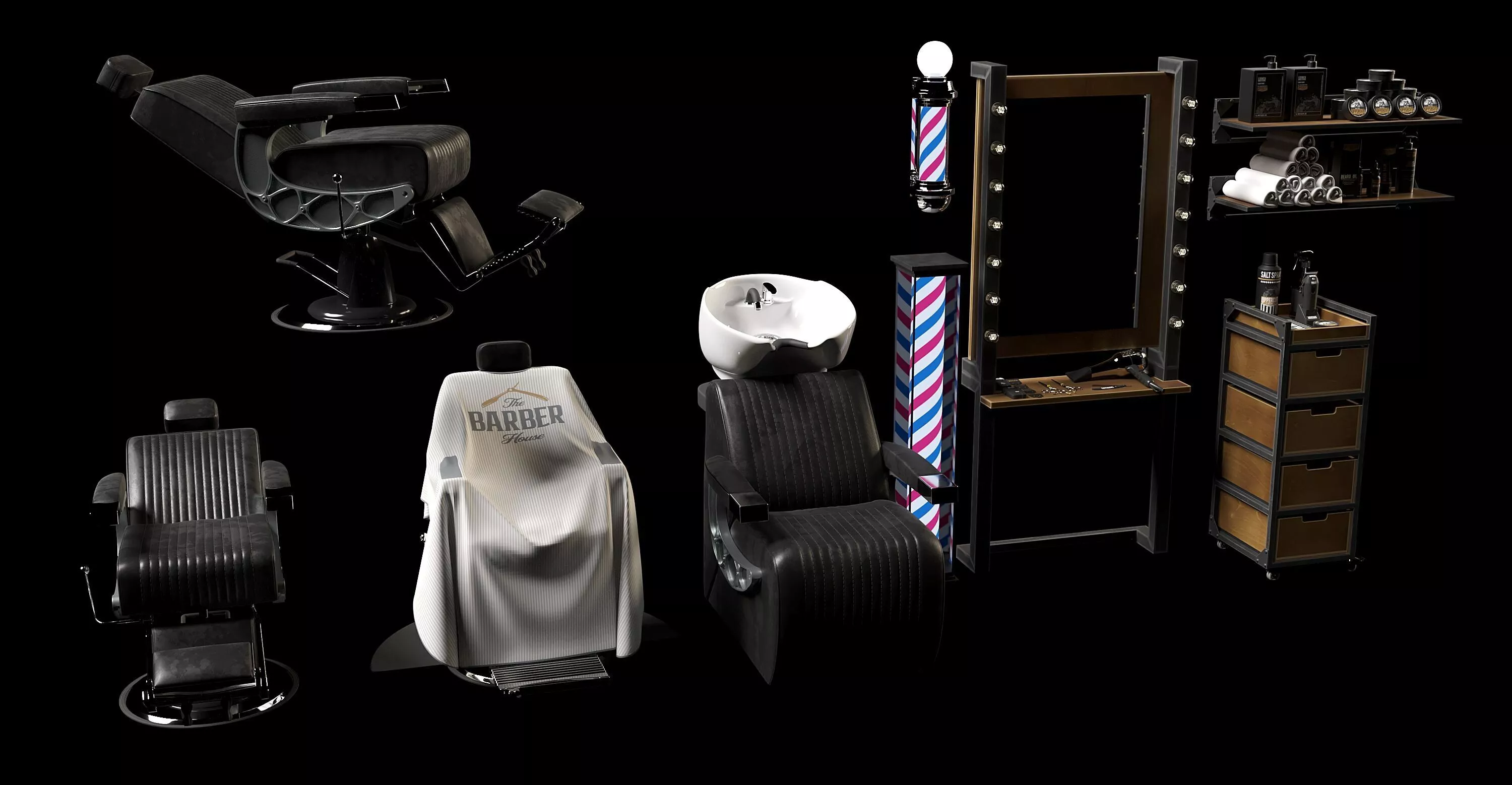 Premium Barbershop Furniture Free 3D model