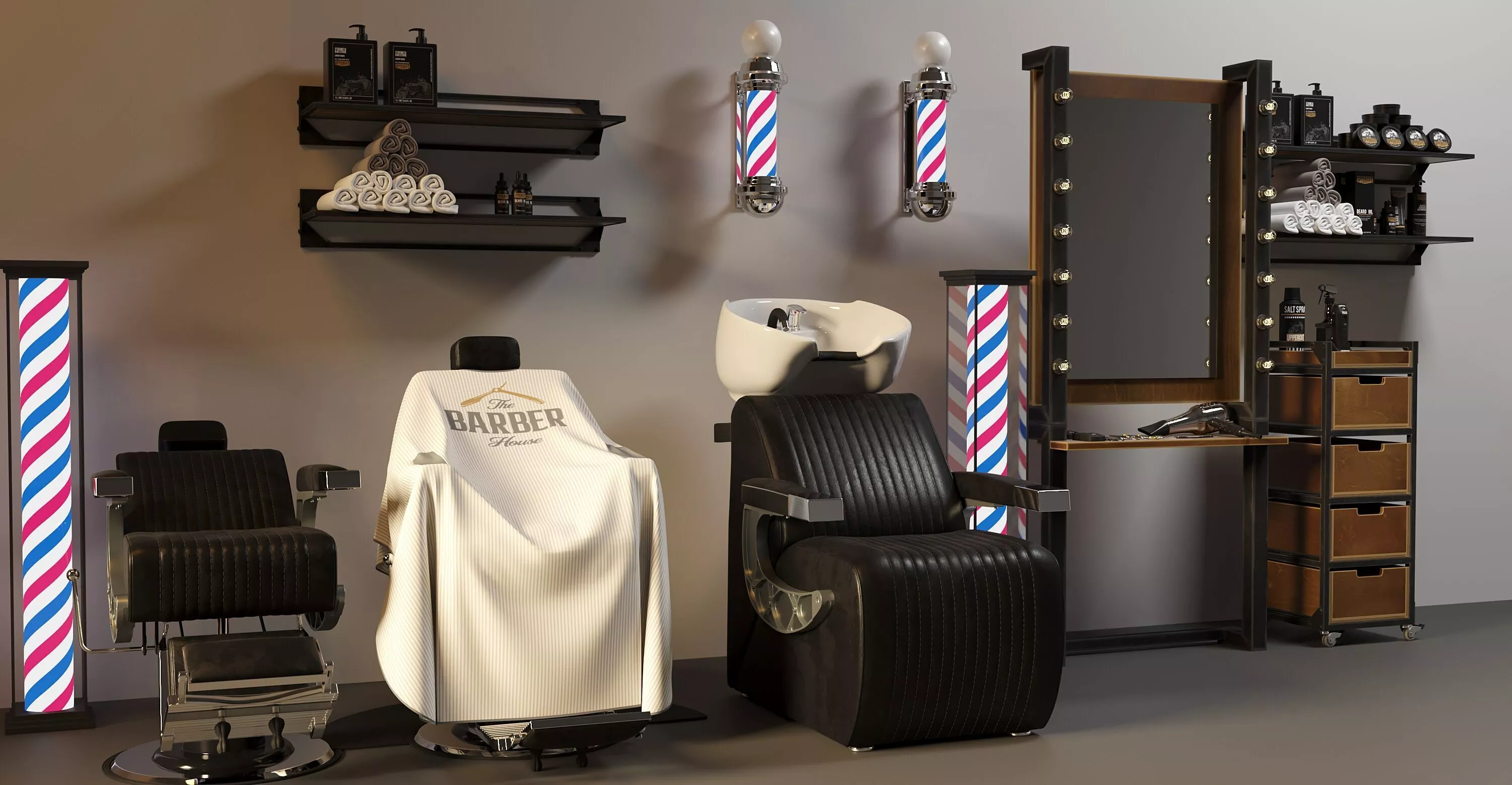 Premium Barbershop Furniture 3D model
