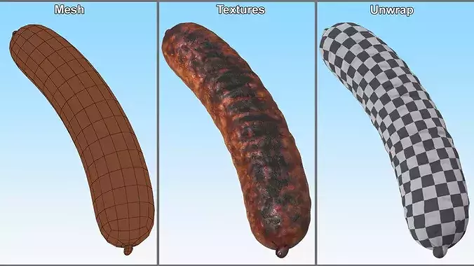 Heavily Grilled Artisan Meat Sausage 3D model 7