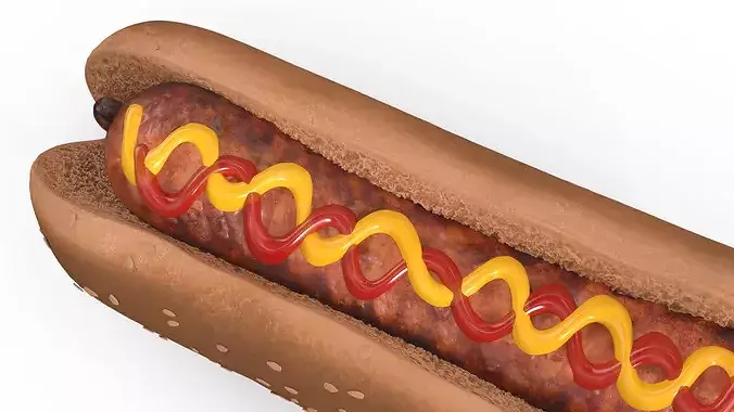 Classic Hot Dog Darker Bun 3D model 5