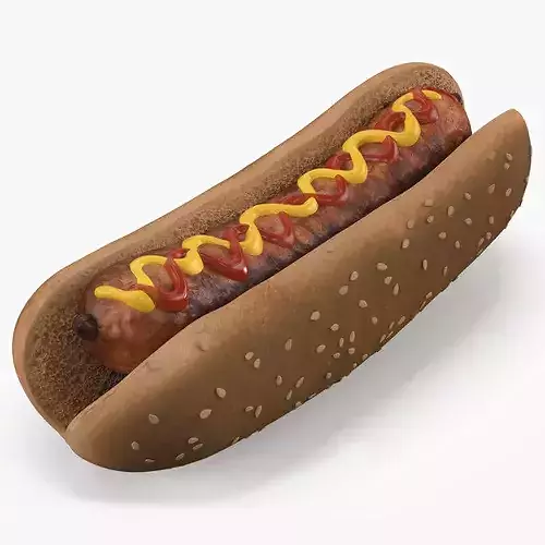 Classic Hot Dog Darker Bun 3D model 6