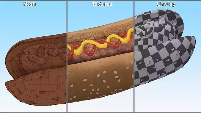 Classic Hot Dog Darker Bun 3D model 7