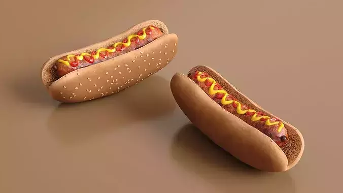 Classic Hot Dog Darker Bun 3D model 4