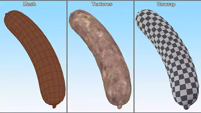 Natural Casing Meat Sausage Raw 3D model 6