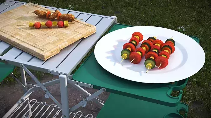 Folding Grill Table with Cutting Board and Charcoal Starter 3D model 4