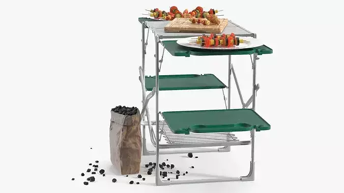 Folding Grill Table with Cutting Board and Charcoal Starter 3D model 7