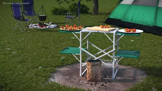 Folding Grill Table with Cutting Board and Charcoal Starter 3D model 2