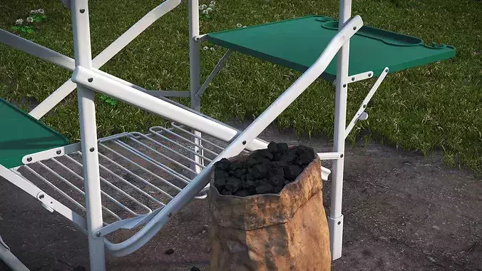 Folding Grill Table with Cutting Board and Charcoal Starter 3D model 5