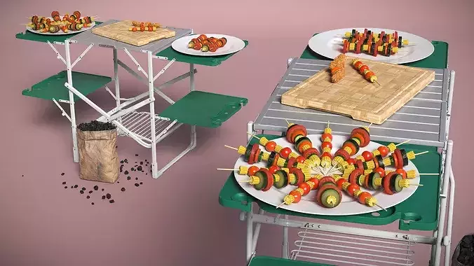 Folding Grill Table with Cutting Board and Charcoal Starter 3D model 6