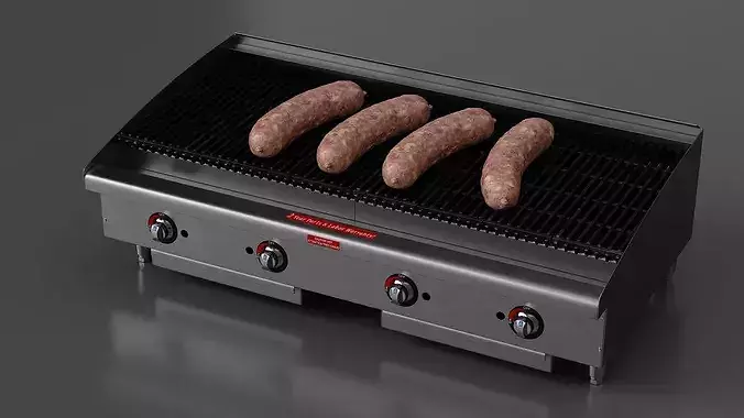 Raw Pork Sausages on Gas Grill Setup 3D model 4