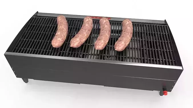 Raw Pork Sausages on Gas Grill Setup 3D model 5
