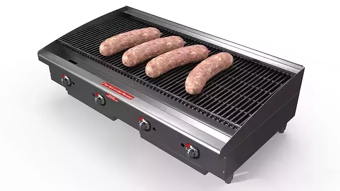 Raw Pork Sausages on Gas Grill Setup 3D model