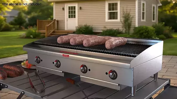 Raw Pork Sausages on Gas Grill Setup 3D model 2