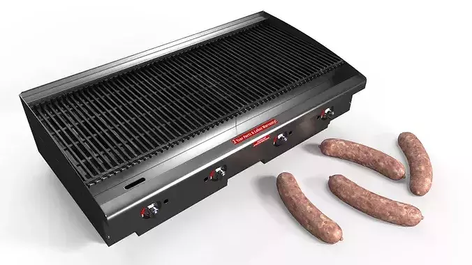 Raw Pork Sausages on Gas Grill Setup 3D model 7