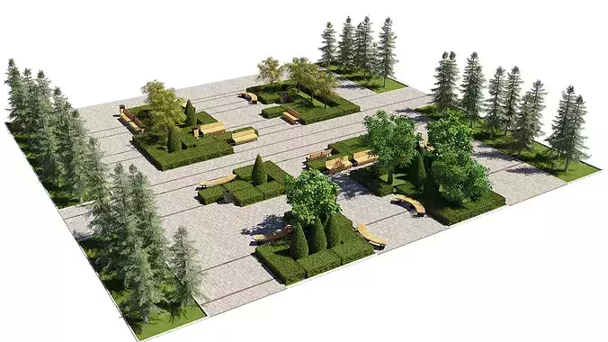 Complete Civic Park Plaza Asset Pack with Trees and Benches