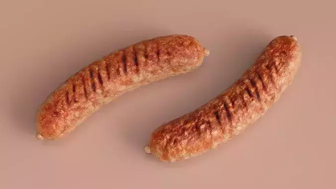 Lightly Grilled Meat Sausage Rustic 3D model