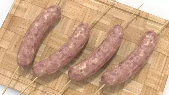 Raw Sausages on Skewers 3D model 4