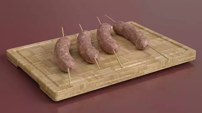Raw Sausages on Skewers 3D model 3