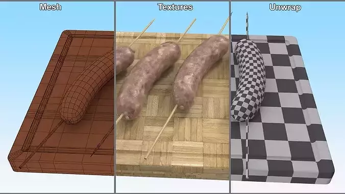 Raw Sausages on Skewers 3D model 7