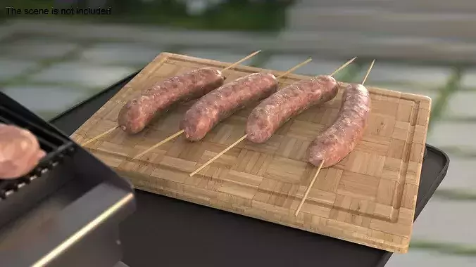 Raw Sausages on Skewers 3D model 2