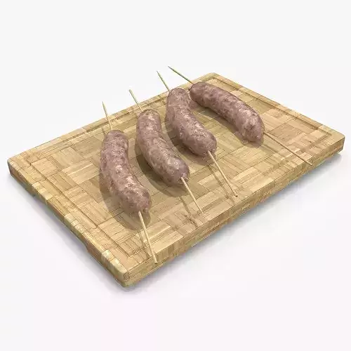 Raw Sausages on Skewers 3D model 6