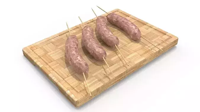 Raw Sausages on Skewers 3D model