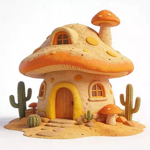 Stylized 3D Desert Sand Mushroom Cottage Model