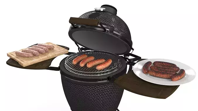 Charcoal Grill with Three Sausage Donenesses 3D model 6