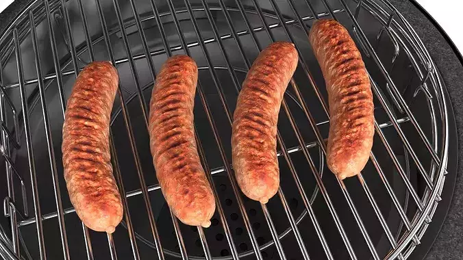 Charcoal Grill with Three Sausage Donenesses 3D model 7