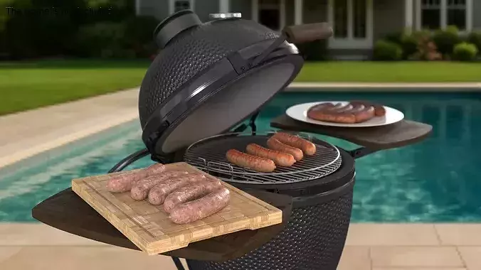 Charcoal Grill with Three Sausage Donenesses 3D model 4