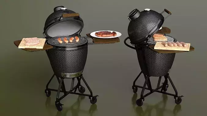 Charcoal Grill with Three Sausage Donenesses 3D model 5