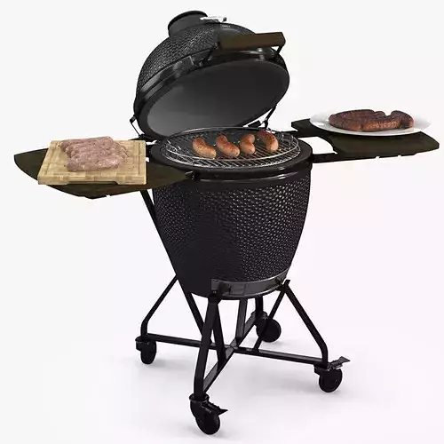 Charcoal Grill with Three Sausage Donenesses 3D model 2