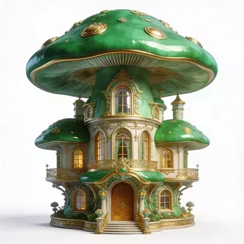 Stylized 3D Regal Jade Mushroom Palace Model